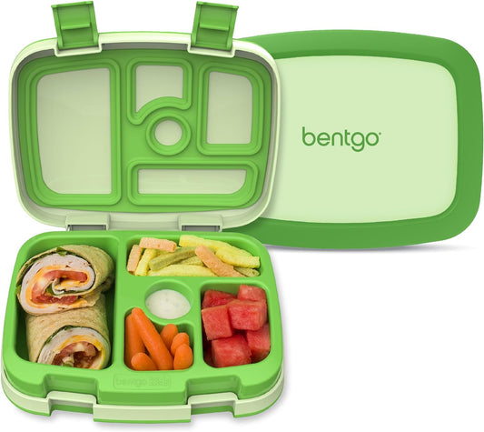 Kids Bento-Style 5-Compartment Leak-Proof Lunch Box - Ideal Portion Sizes for Ages 3 to 7 - Durable, Drop-Proof, Dishwasher Safe, Bpa-Free, & Made with Food-Safe Materials (Green)