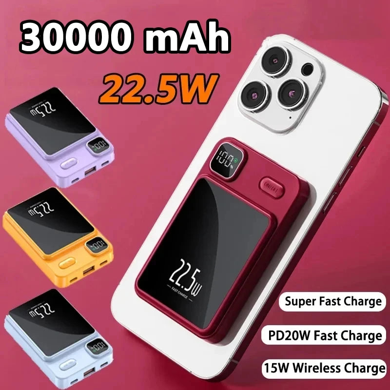 Power Bank Magnetic 30000Mah 22.5W Fast Charging PD20W Wireless External Battery Magsafe Powerbank for Iphone 14 Samsung Huawei