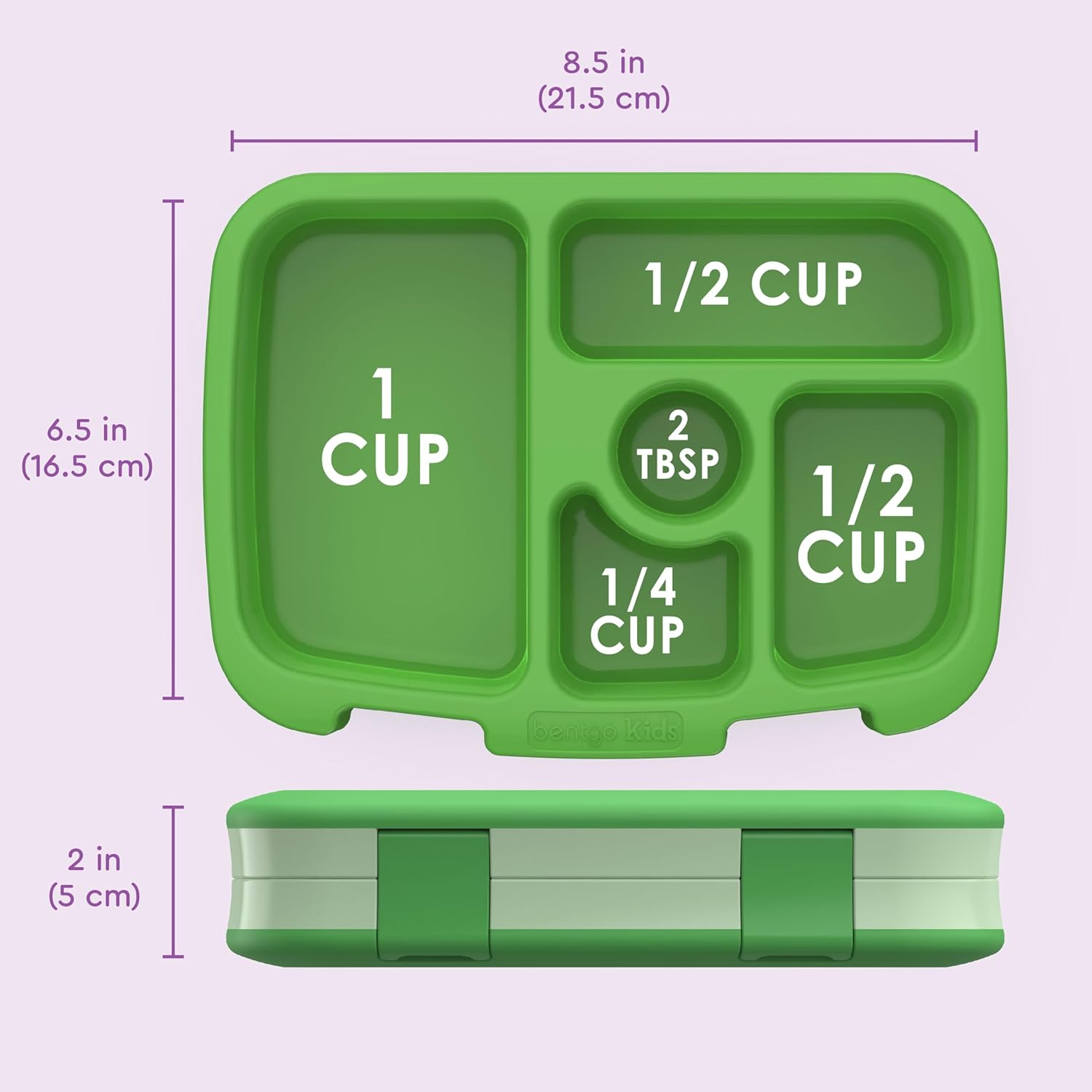 Kids Bento-Style 5-Compartment Leak-Proof Lunch Box - Ideal Portion Sizes for Ages 3 to 7 - Durable, Drop-Proof, Dishwasher Safe, Bpa-Free, & Made with Food-Safe Materials (Green)