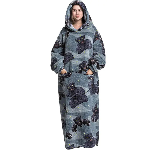 Oversized Long Blanket Hoodie Autumn Winter Fleece