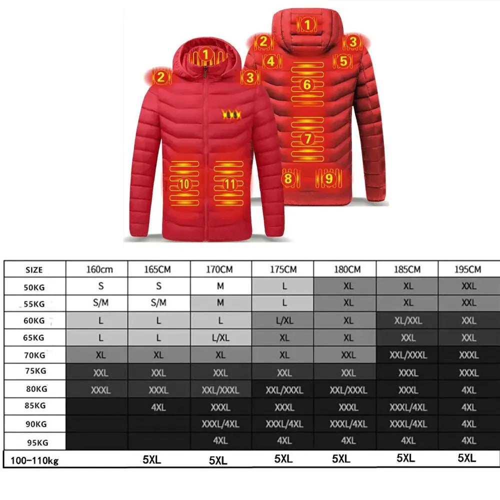 Men Winter Warm USB Heating Jackets Smart Thermostat Pure Color Hooded Heated Clothing Waterproof  Warm Jackets