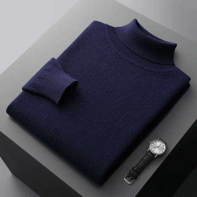 Men's High Collar Winter Knit Pullover