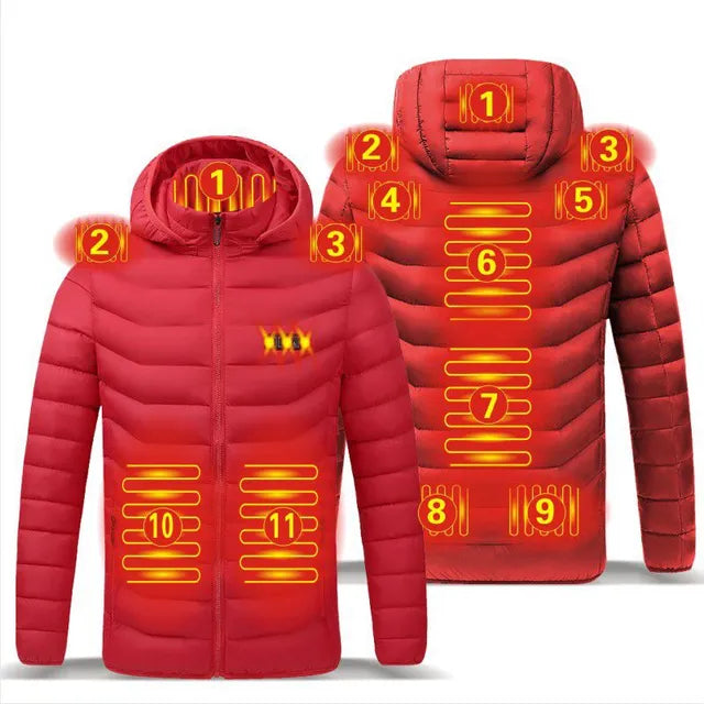 Men Winter Warm USB Heating Jackets Smart Thermostat Pure Color Hooded Heated Clothing Waterproof  Warm Jackets