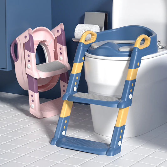 Infant Folding Potty Training Seat Urinal Backrest Chair with Adjustable Step Stool Ladder Safe Toilet Chair for Baby Toddlers