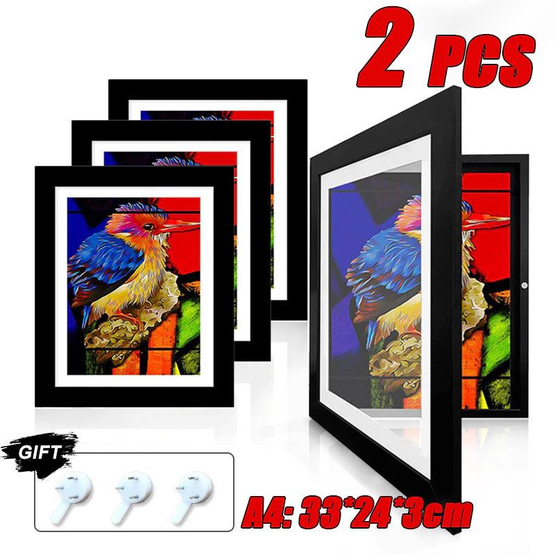 1/2 PCS Kids Art Frame Set Kids Artwork Organizer Wooden Replaceable Photo Display Home Office Painting Display A4 Size