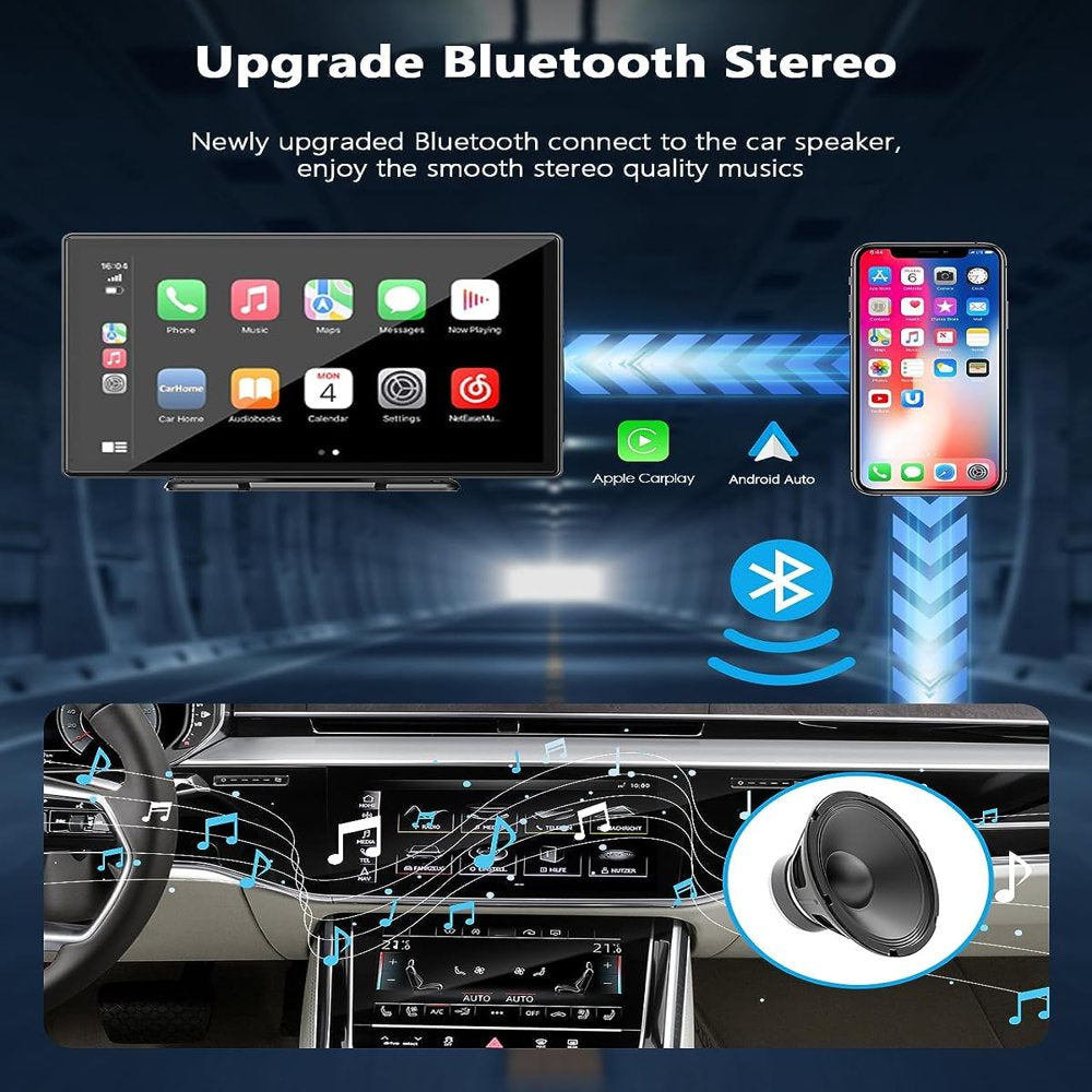 Portable Wireless Car Stereo Apple Carplay with 2.5K Dash Cam,9 Inch Touchscreen GPS Navigation for Car, Car Audio Receivers with Bluetooth,Android Auto,Mirror Link,Aux/Fm