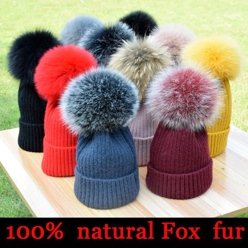 Winter Hat Luxury Fox Fur Beanie