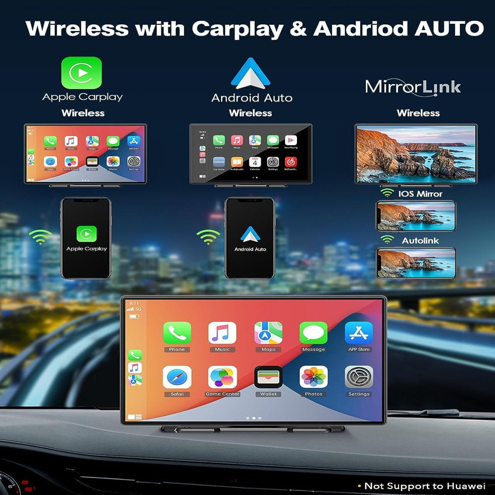 Portable Wireless Car Stereo Apple Carplay with 2.5K Dash Cam,9 Inch Touchscreen GPS Navigation for Car, Car Audio Receivers with Bluetooth,Android Auto,Mirror Link,Aux/Fm