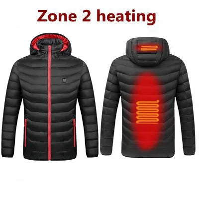 Men Winter Warm USB Heating Jackets Smart Thermostat Pure Color Hooded Heated Clothing Waterproof  Warm Jackets