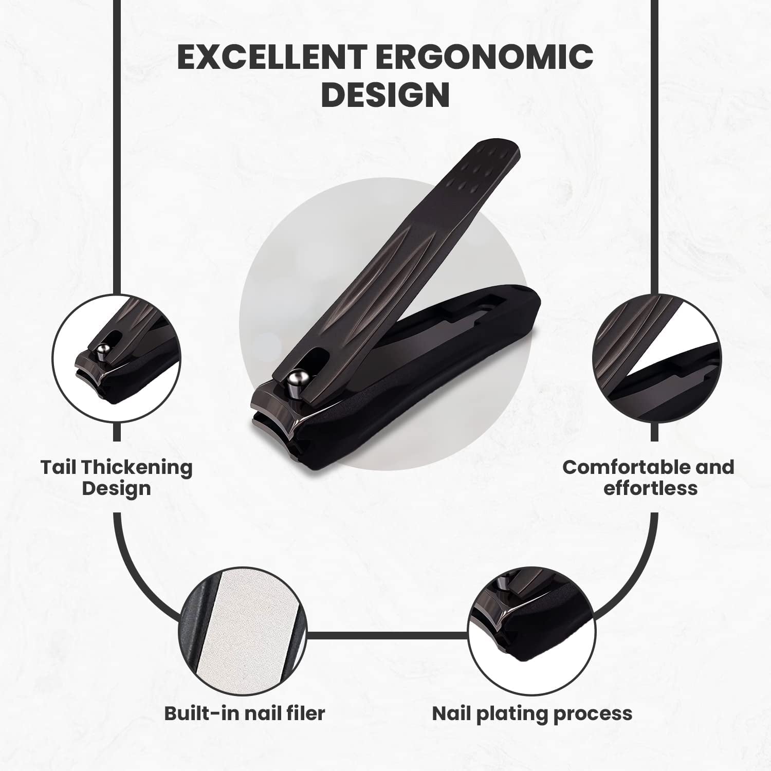 Precision Nail Clippers with Nail Catcher No Splash, Black Stainless Steel Manicure Tools