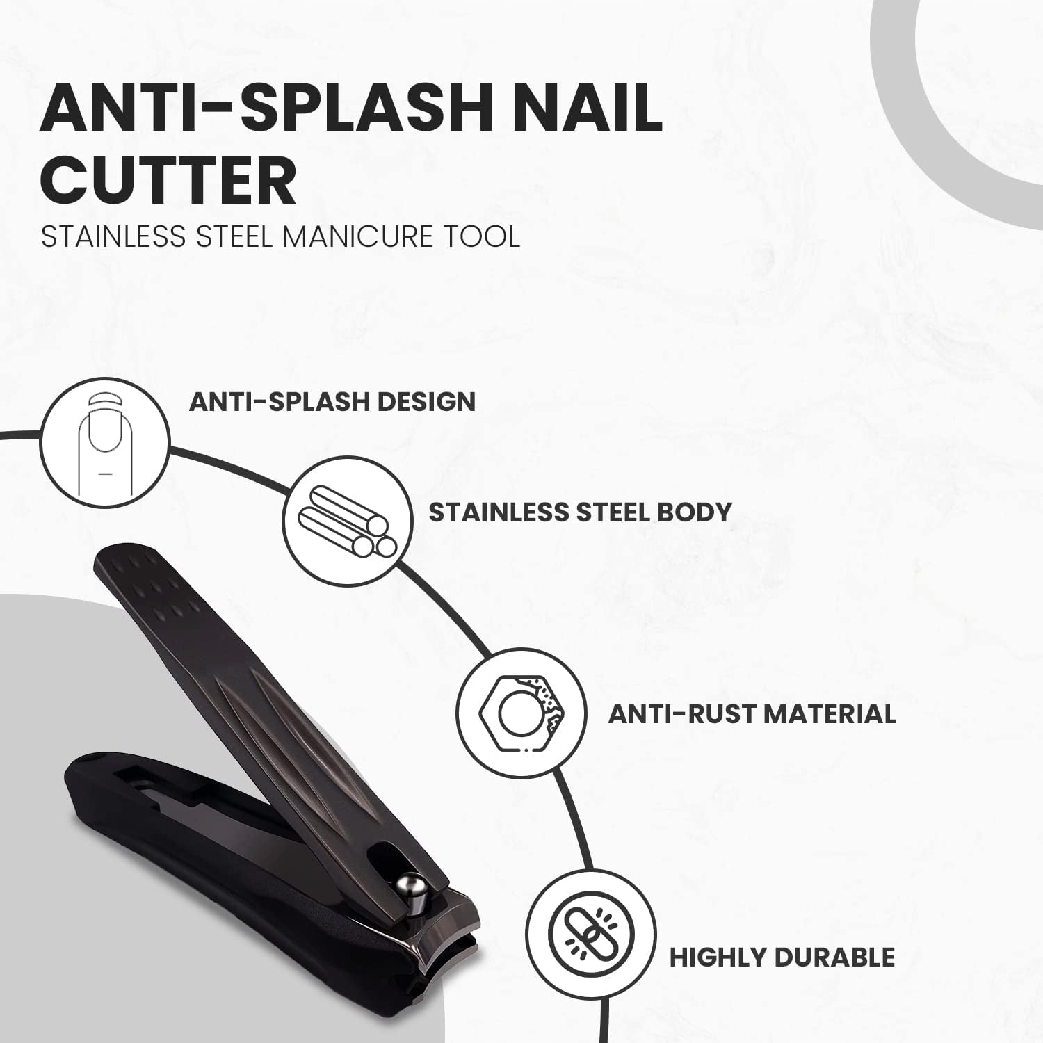 Precision Nail Clippers with Nail Catcher No Splash, Black Stainless Steel Manicure Tools