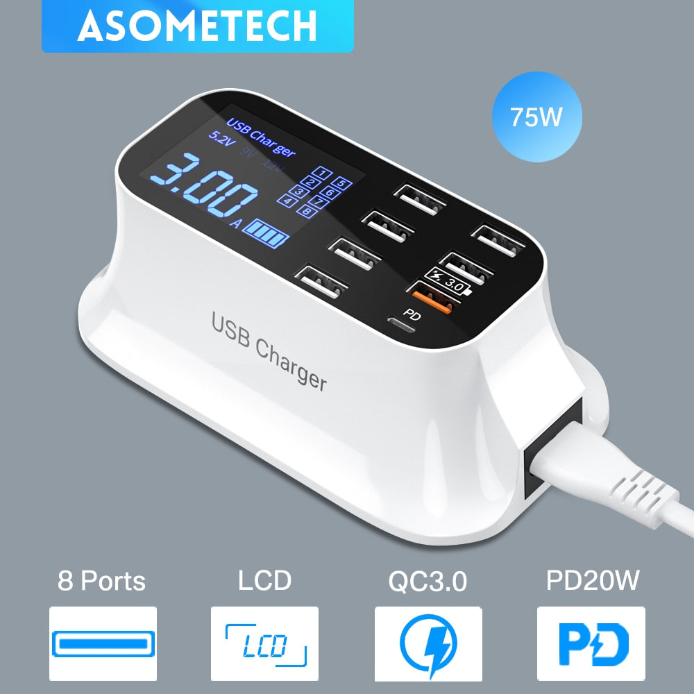 Chargeur USB à affichage LED 8/4 ports