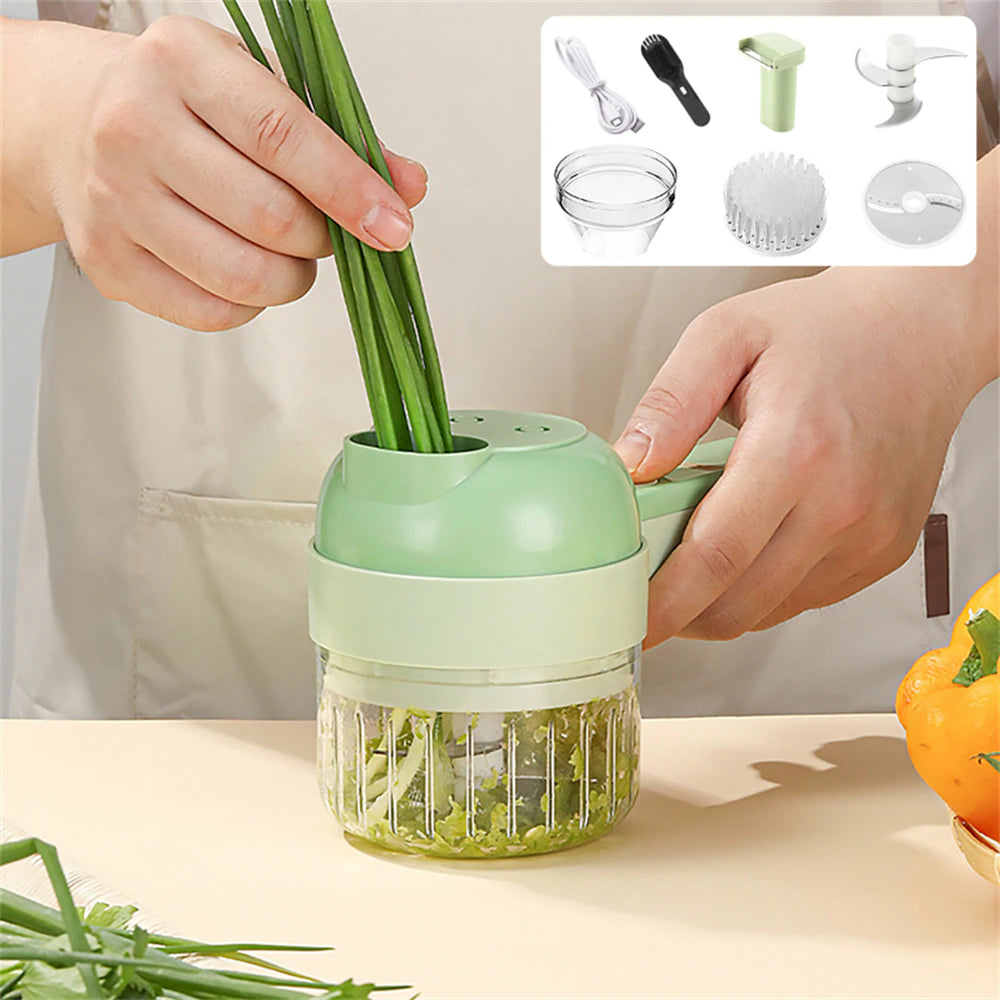 Multifunctional 4 In1 Electric Vegetable Cutter Slicer Garlic Mud Masher Garlic Chopper Cutting Pressing Mixer Food Slice