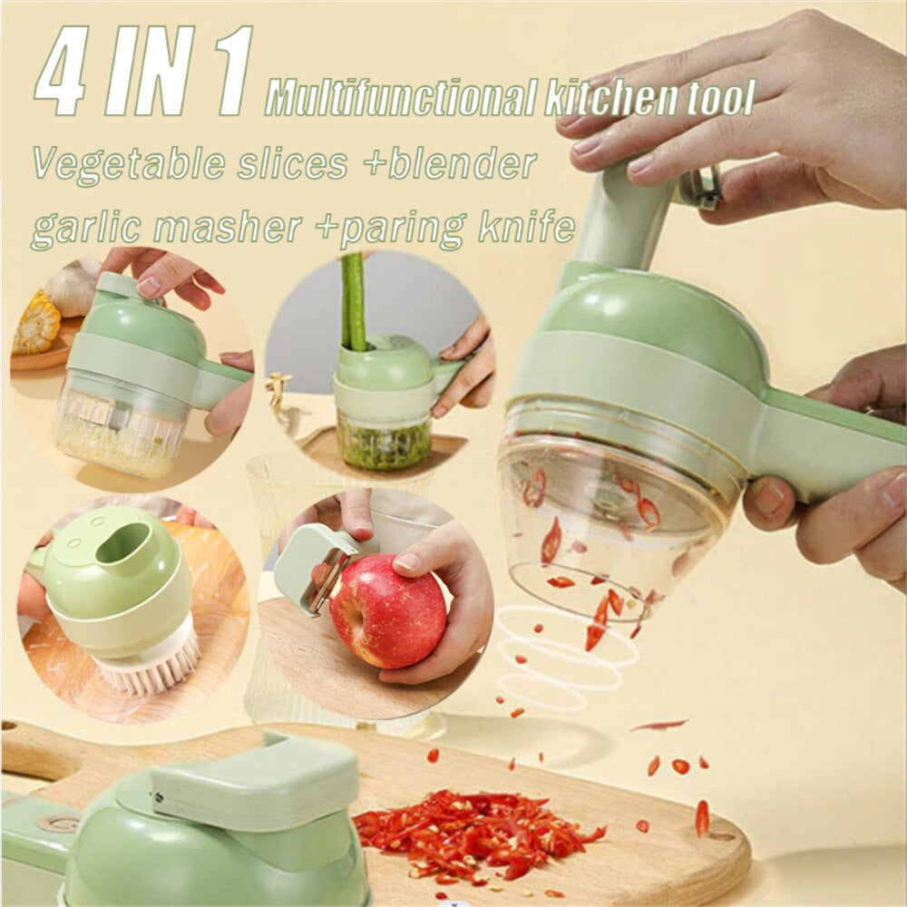 Multifunctional 4 In1 Electric Vegetable Cutter Slicer Garlic Mud Masher Garlic Chopper Cutting Pressing Mixer Food Slice