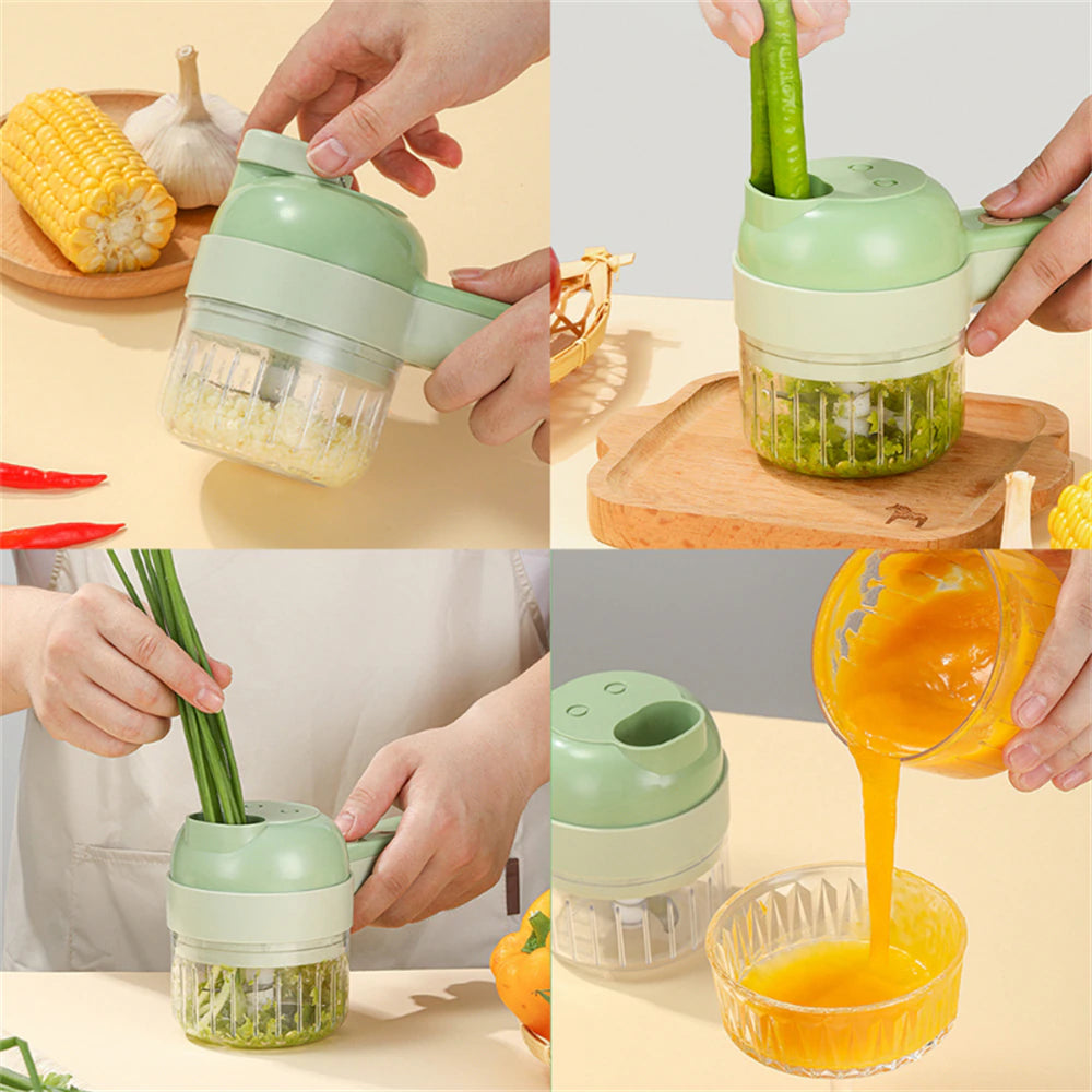 Multifunctional 4 In1 Electric Vegetable Cutter Slicer Garlic Mud Masher Garlic Chopper Cutting Pressing Mixer Food Slice