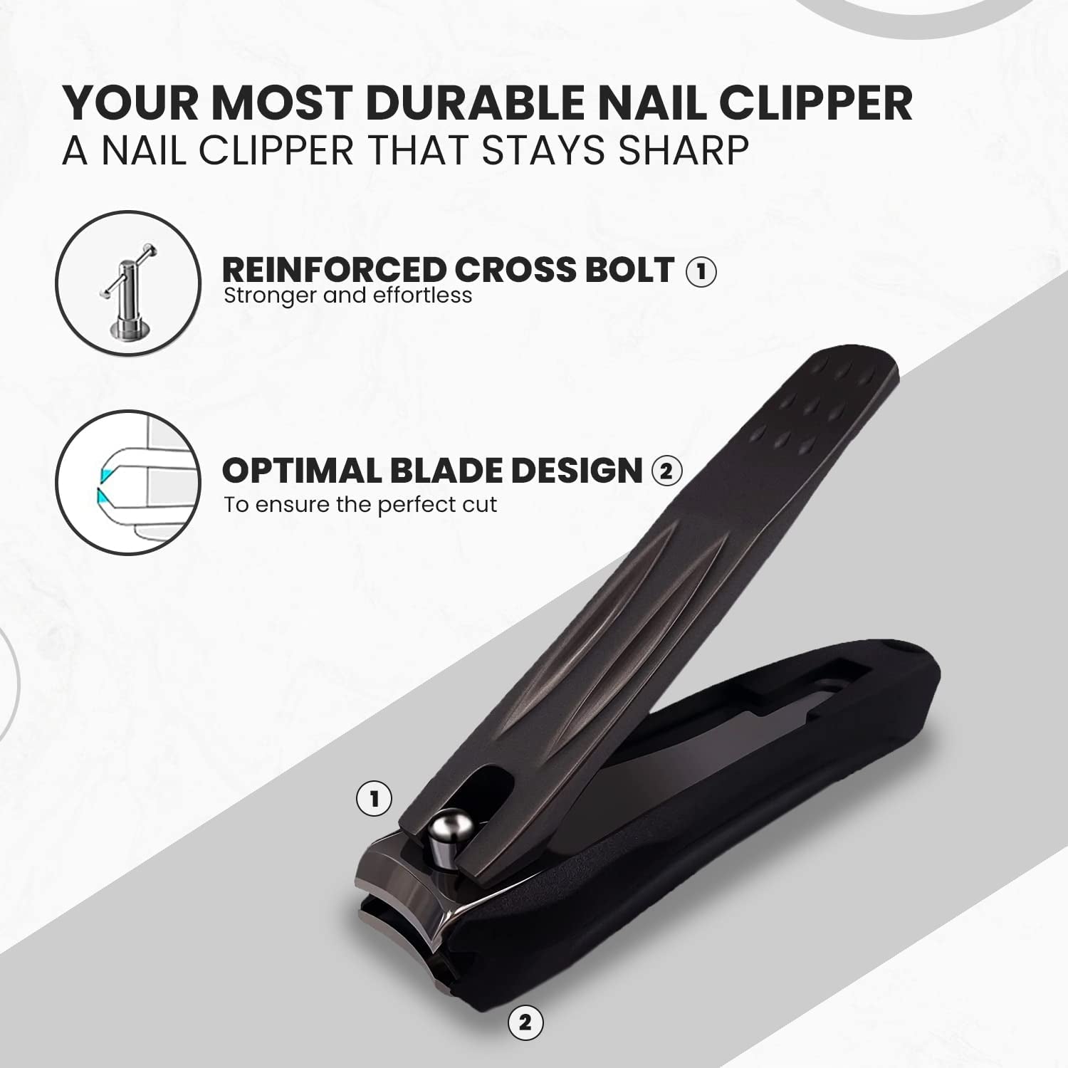 Precision Nail Clippers with Nail Catcher No Splash, Black Stainless Steel Manicure Tools