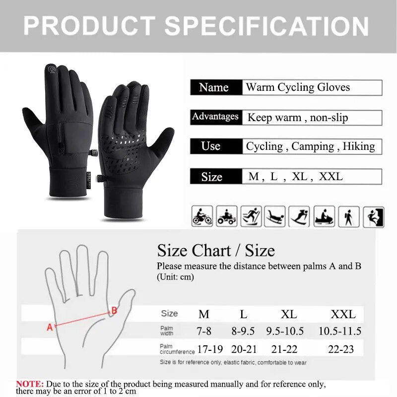 Touch Screen Winter Cycling Gloves Waterproof Outdoor Sports Motorcycle Gloves Warm Thermal Fleece Running Ski Gloves Men Women